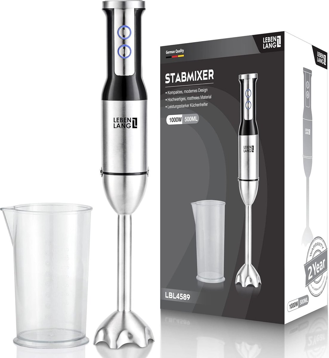 Staafmixer - Roestvrij staal - 8 Snelheidsinstellingen - Turbo Functie - Voor Keukengebruik