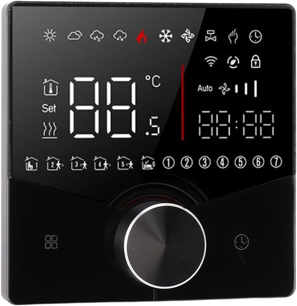 Slimme Thermostaatknop - Verwarming Bediening - Comfort Regelen - LCD Kleurendisplay - 88x12.4 mm - Zwart