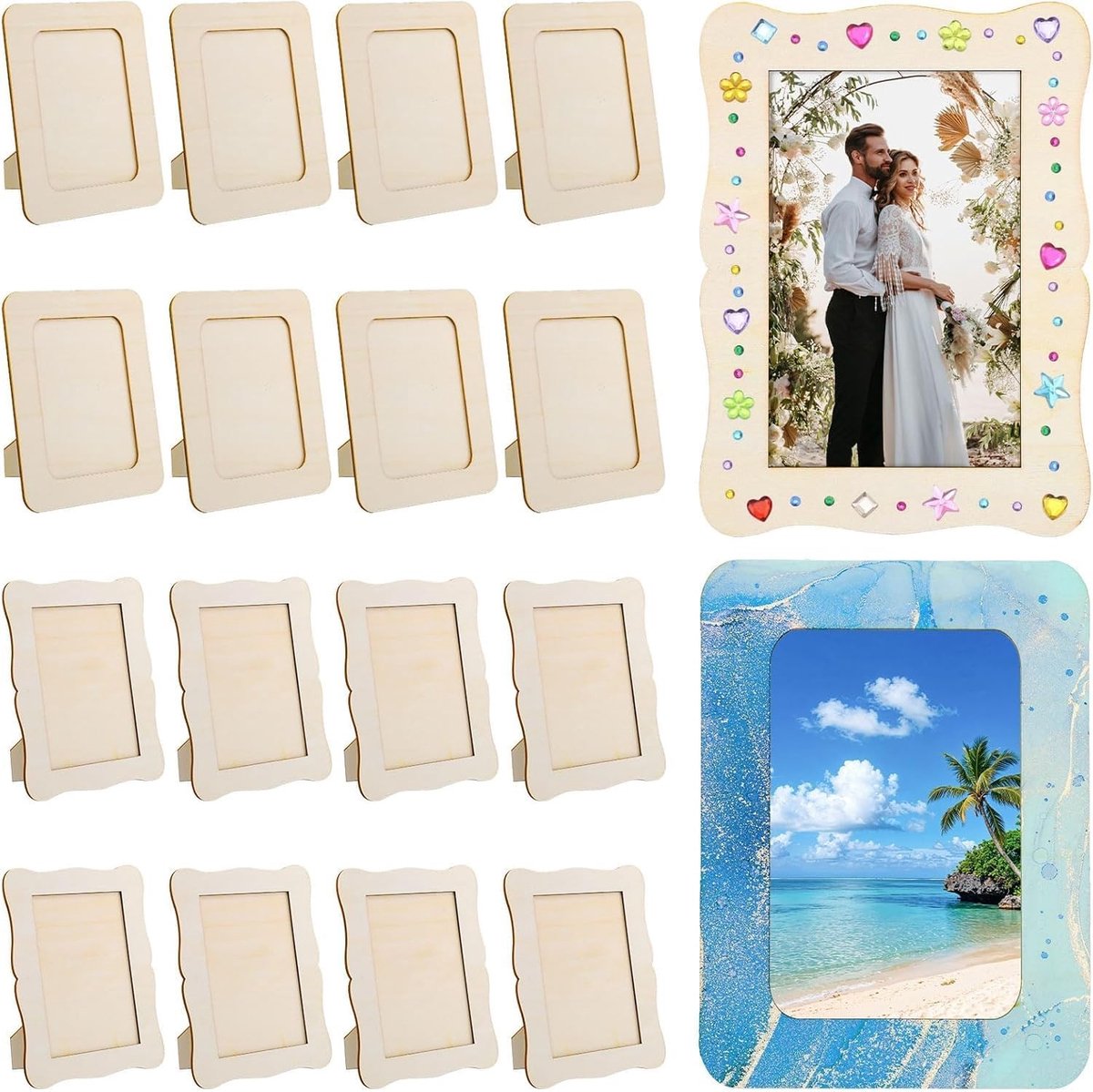 SnelShoppen - Set van 16 Houten Fotolijsten 10x15 cm om te Beschilderen - 3D Fotolijsten voor Feesten, Verjaardagen, Bruiloften en Cadeaus