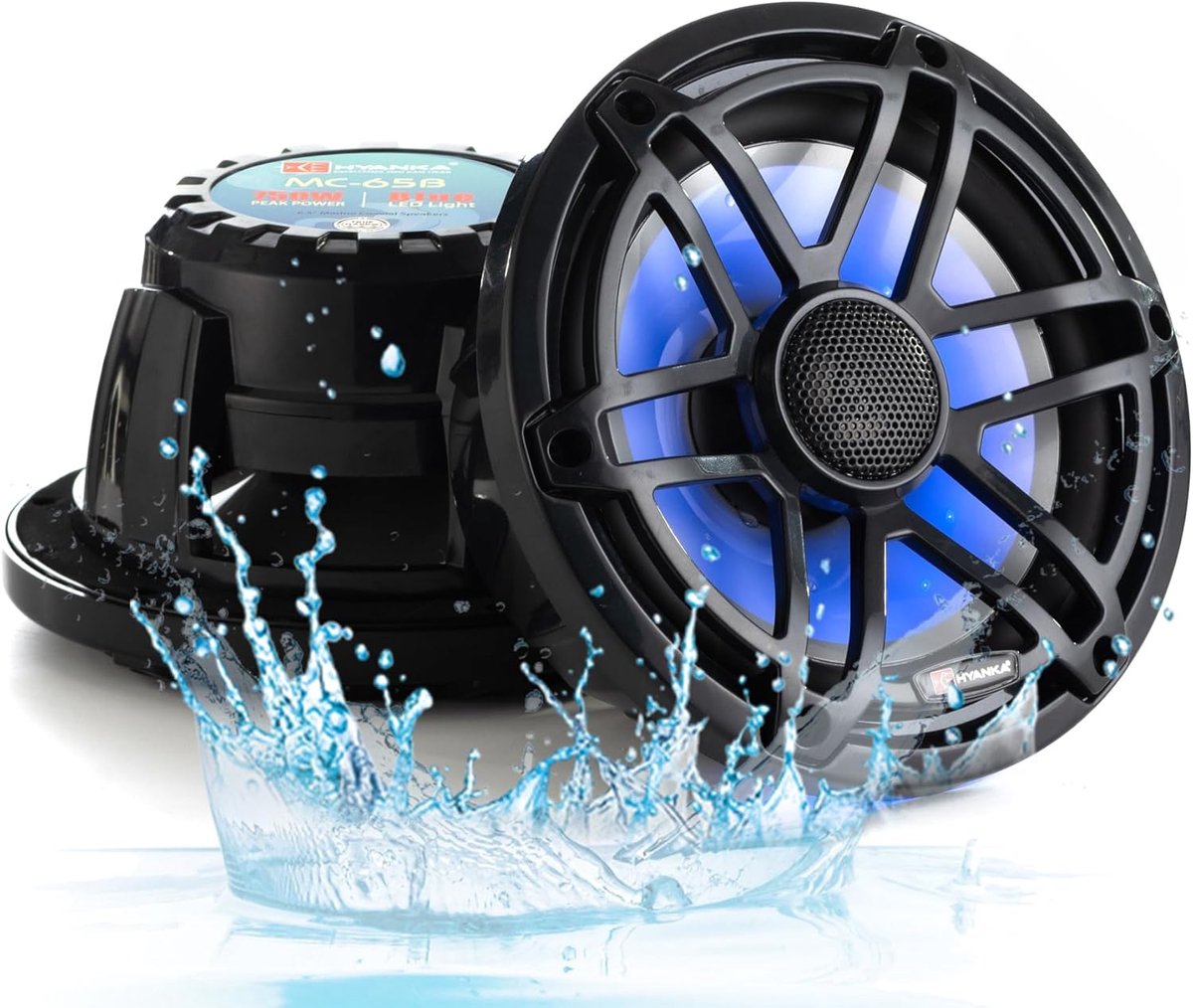 Maritieme Luidsprekers - Waterdichte Speakers - Boot Audio - Blauw LED Licht - 6.5 Inch - Zwart