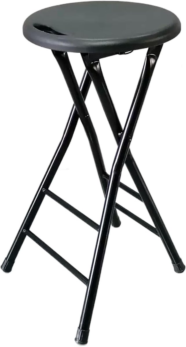 Opvouwbare Barkruk - Kruk met handgreep - Keuken Zithoogte - Stabiel Stalen Frame - 60 of 70 cm - Zwart