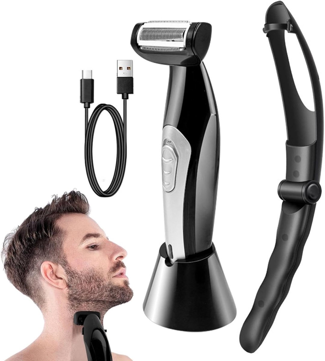 Rugscheerapparaat Mannen - Lichaamshaar Trimmer - Haar Verwijderen - Verwijderbare Handgreep - 23.5 cm - Zwart
