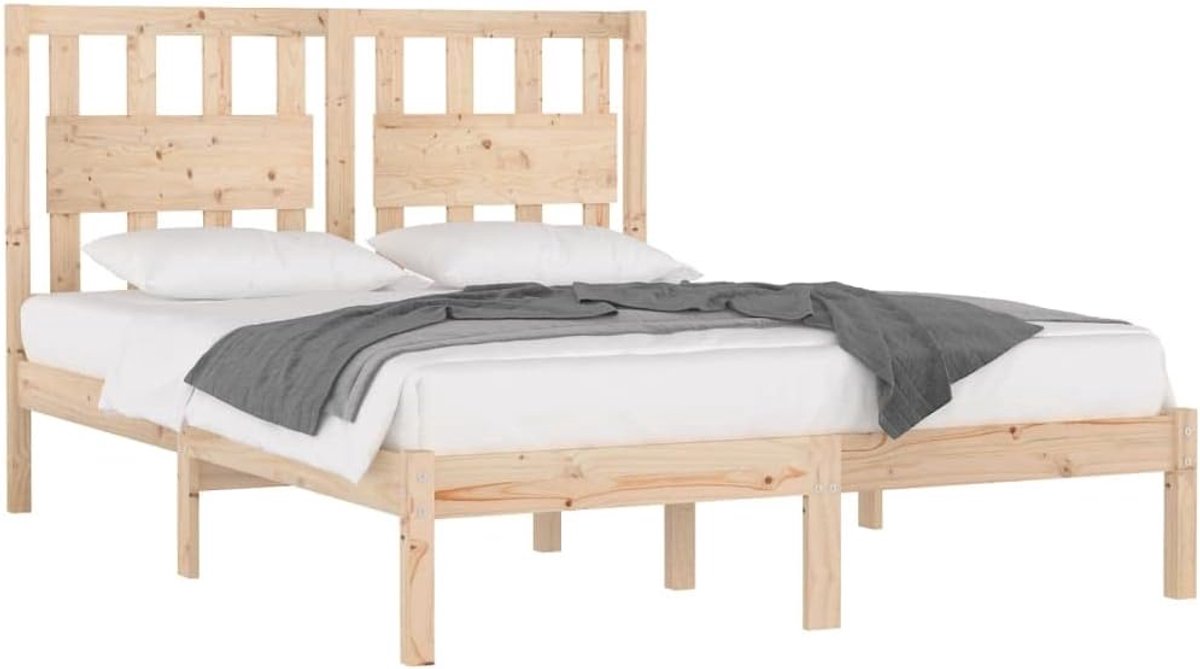 Houten Bedframe - Ledikant Hout - Ontspannen Slapen - Massief Grenenhout - 135x190 cm - Naturel