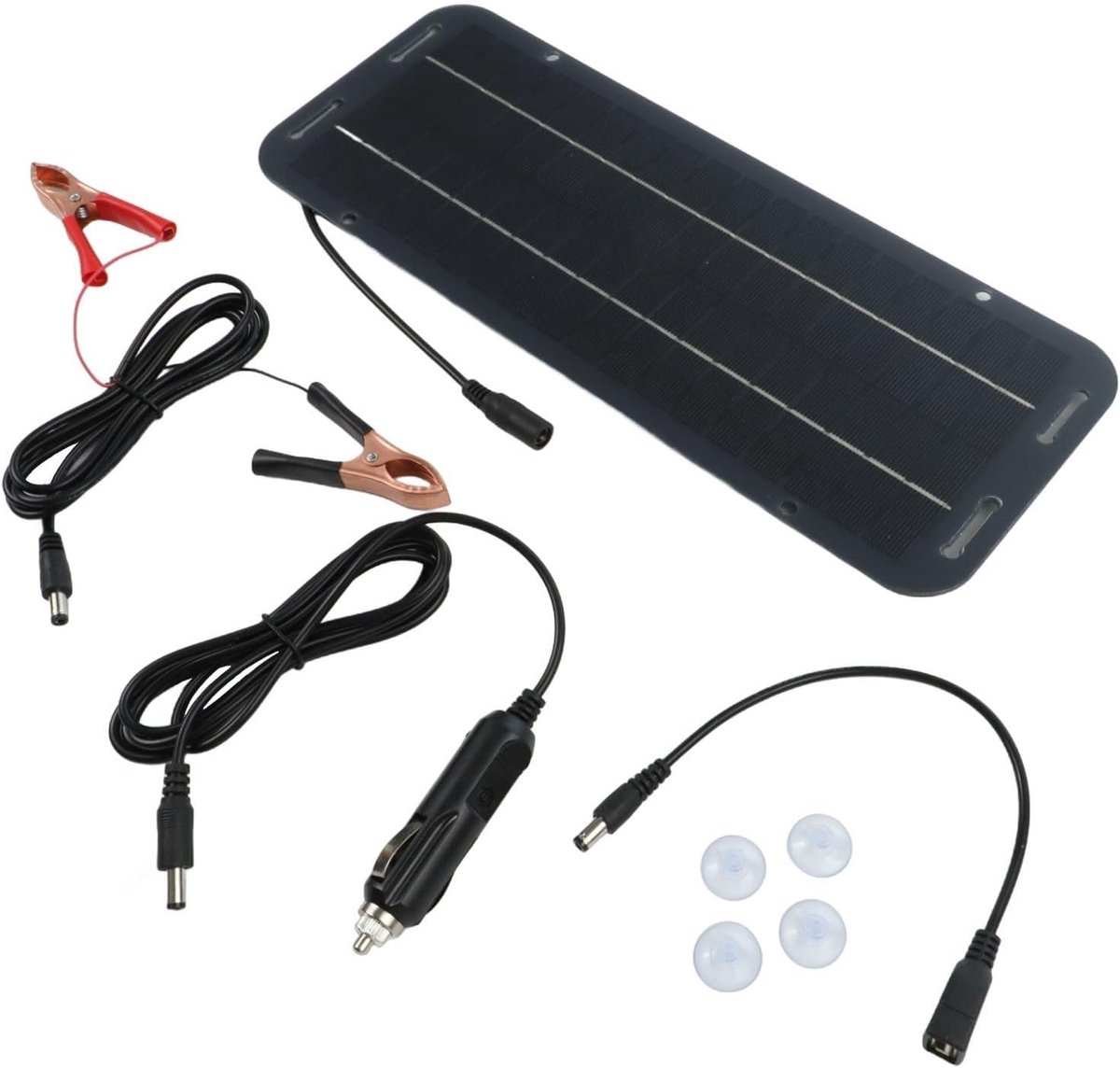 Draagbaar Zonnepaneel - Batterij Oplader - Voertuig Accu Onderhoud - Weerbestendig Ontwerp - 30W Vermogen - Zwart