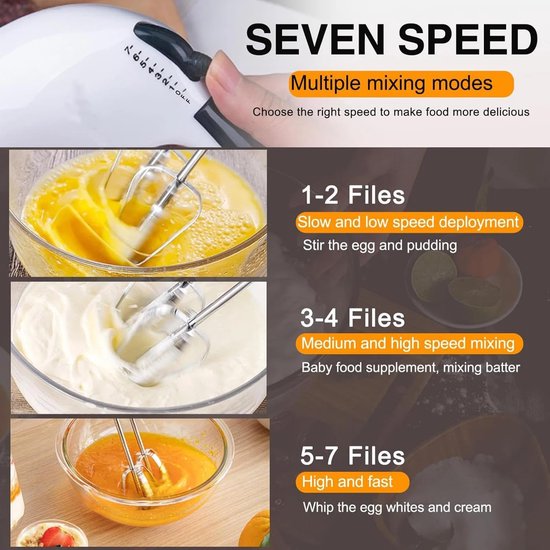 Handmixer Elektrisch - Keukenmixer Foodmixer - Bakken Ingrediënten Mixen - 7 Snelheden Instelbaar - 16x18cm - Zilver — afbeelding 4