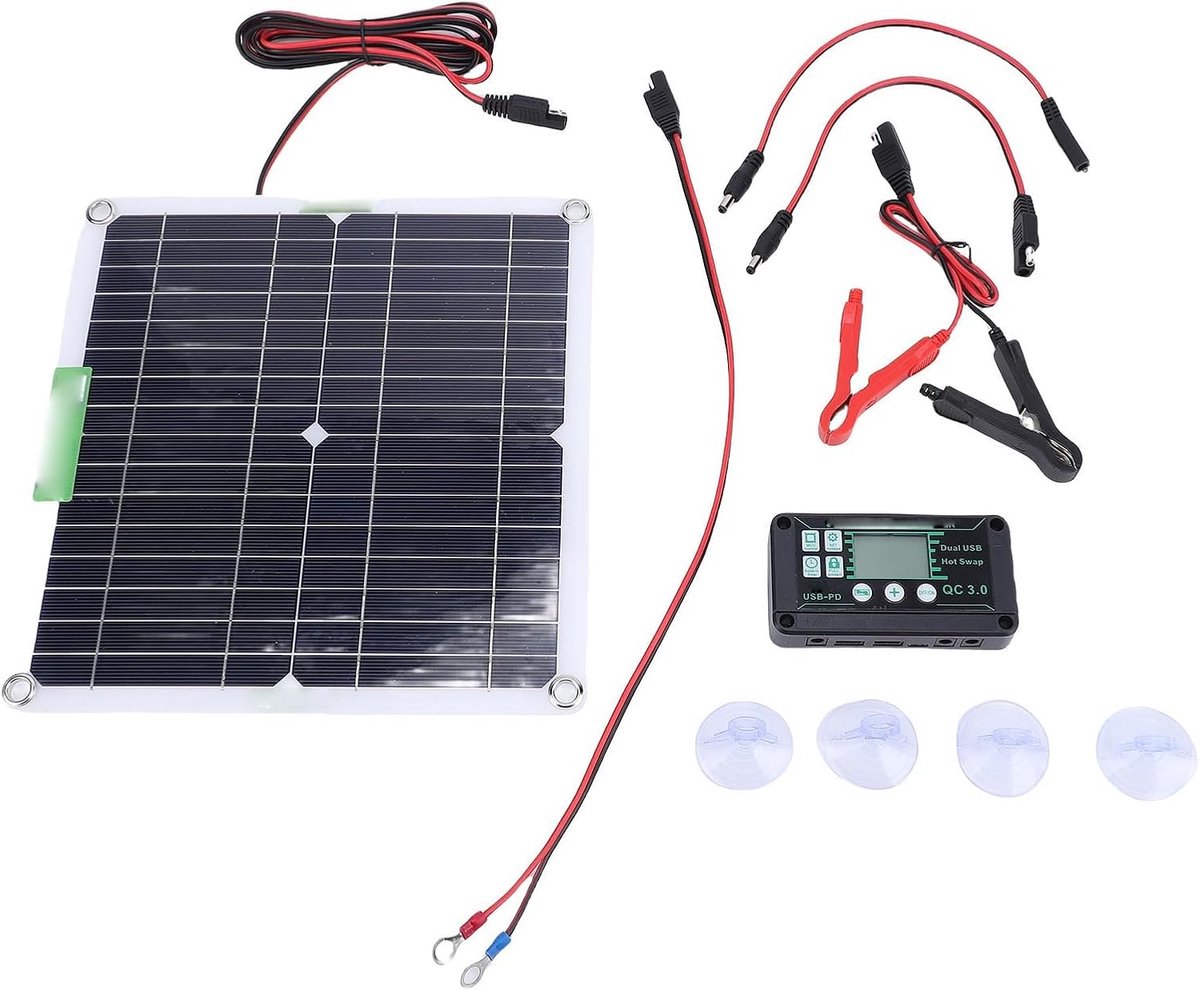 Zonnepaneel Kit - Acculader Onderhouder - Accu Onderhoud - MPPT Controller - 20W - Zwart