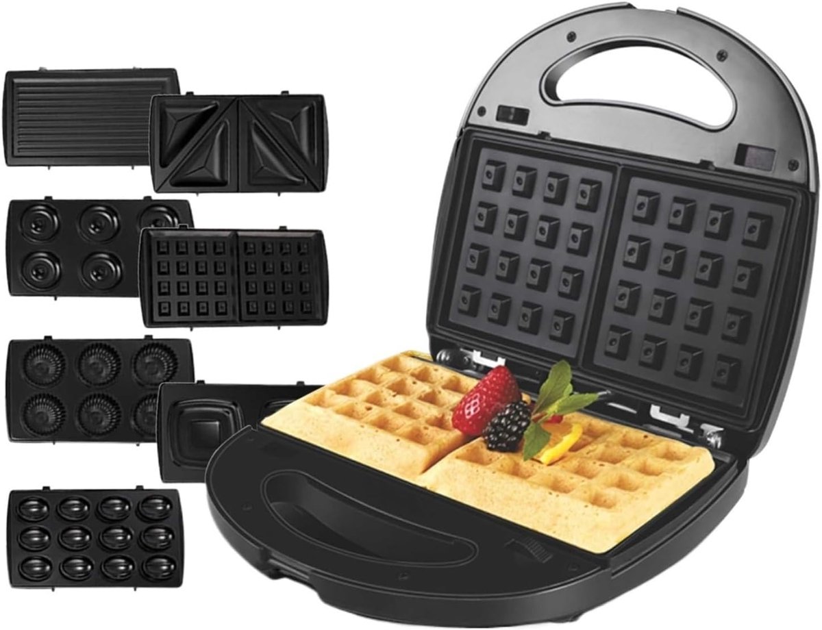 Elektrische Wafelmaker - Keukenapparaat Grill - Gezinsontbijt Bereiden - 7-in-1 Verwisselbare Platen - One Size - One Color