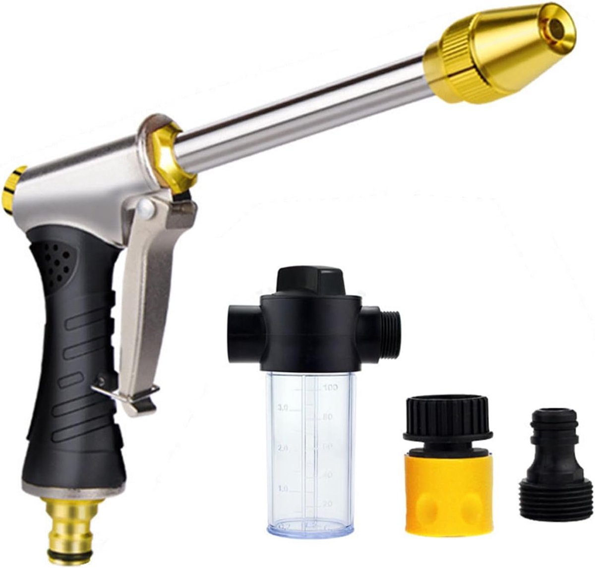 Hogedrukreiniger - Watersproeier - Auto terras reinigen - Zeepdispenser met 3 modi - 21 cm - Geel