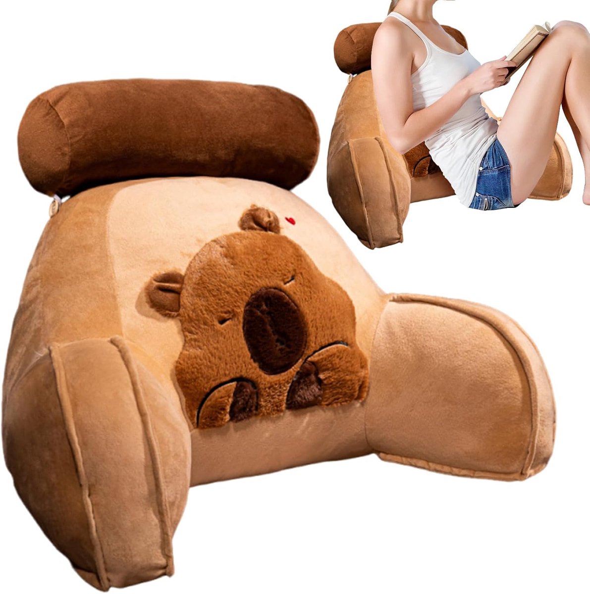 Leeskussen Rugsteun - Zitkussen Lendensteun - Ontspannen Loungen - Afneembare Nekrol - 60x40cm - Capibara Design