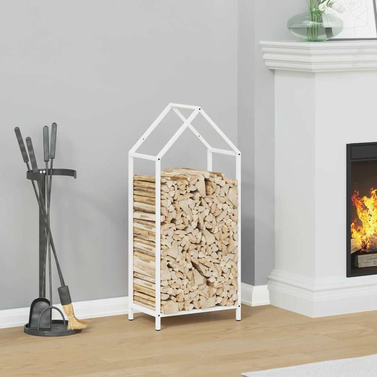 Brandhoutrek - Houtopslag - Haardhout Opslag - Grote Capaciteit - 40x25x60 cm - Wit