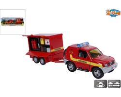 2-play Duitse Brandweer Met Aanhangwagen Diecast 25 Cm Rood