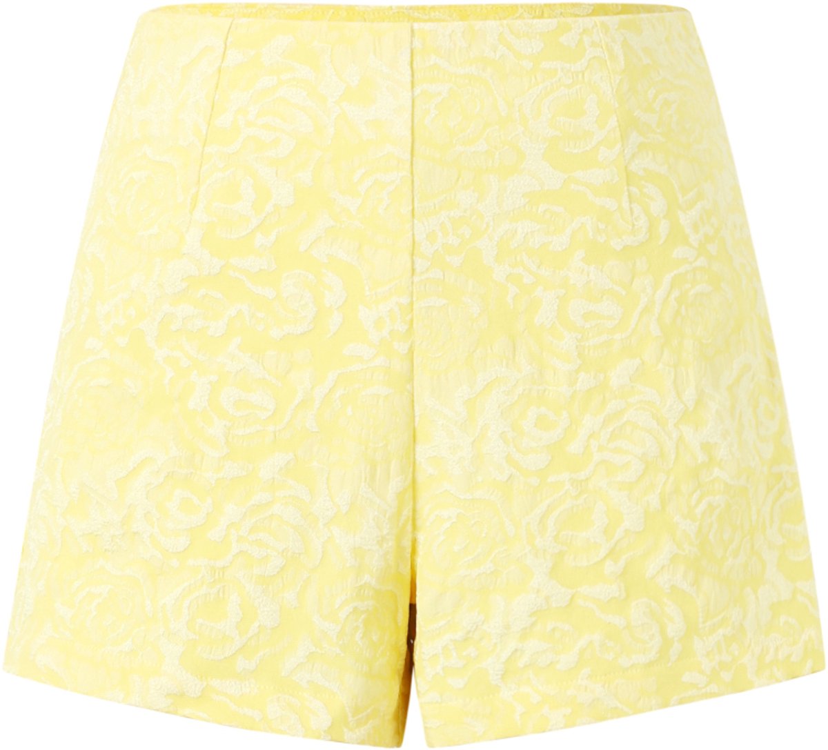 Elegante Geweven Vrouwen Shorts met Bloemenprint - Geel - Maat M