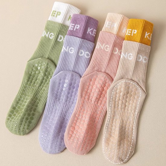 Yogasokken van siliconen - 6 paar yogasokken voor dames - Sokken - Lange pilates-sokken - Antislip sportsokken - Dames Sokken - Fitness- en danssokken - Ademende yogasokken - Antislip Katoenen Sokken - One Size Fits All - Zes kleuren — afbeelding 2