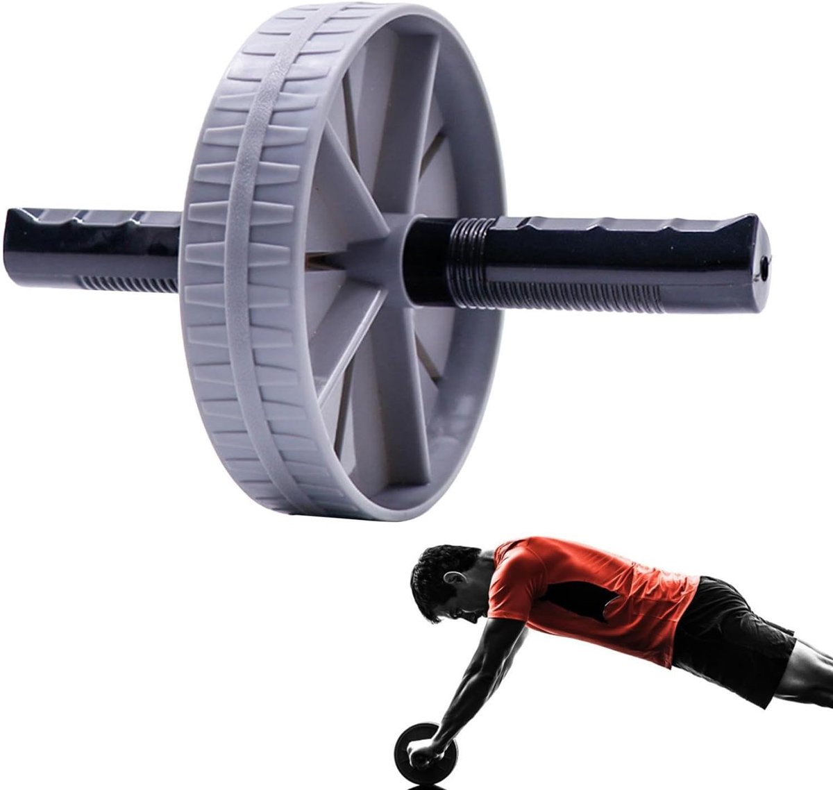 Buikspierroller - Buikwiel - Krachttraining - Antislip wielen - 30 cm pakket - Grijs