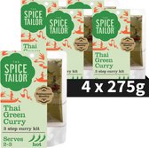 Vier verpakkingen van De Spice Tailor Thaise groene curry 3-staps currykit.