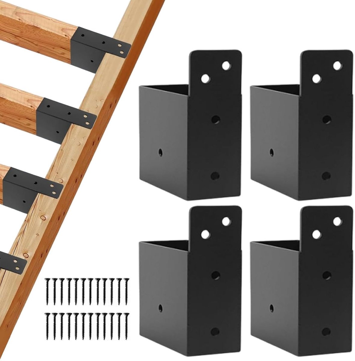 Pergola Verbindingstukken - Paalhouders Staal - Tuinconstructie Bouwen - Gepoedercoat Staal - 4 Stuks - Zwart
