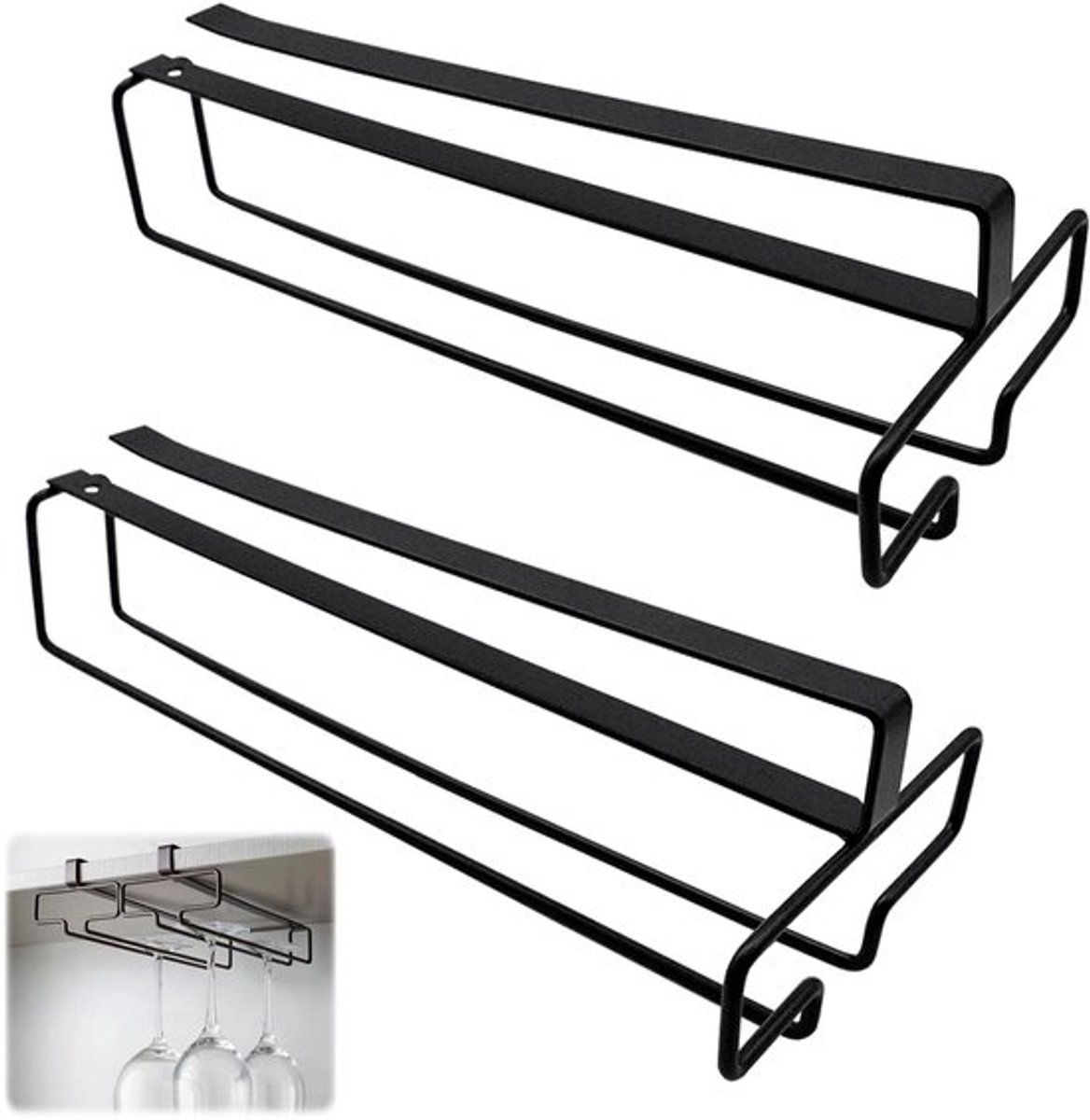 NTHProducts - Wijn glazenhouder - Onderkast houder - Eenvoudige installatie - Zwart