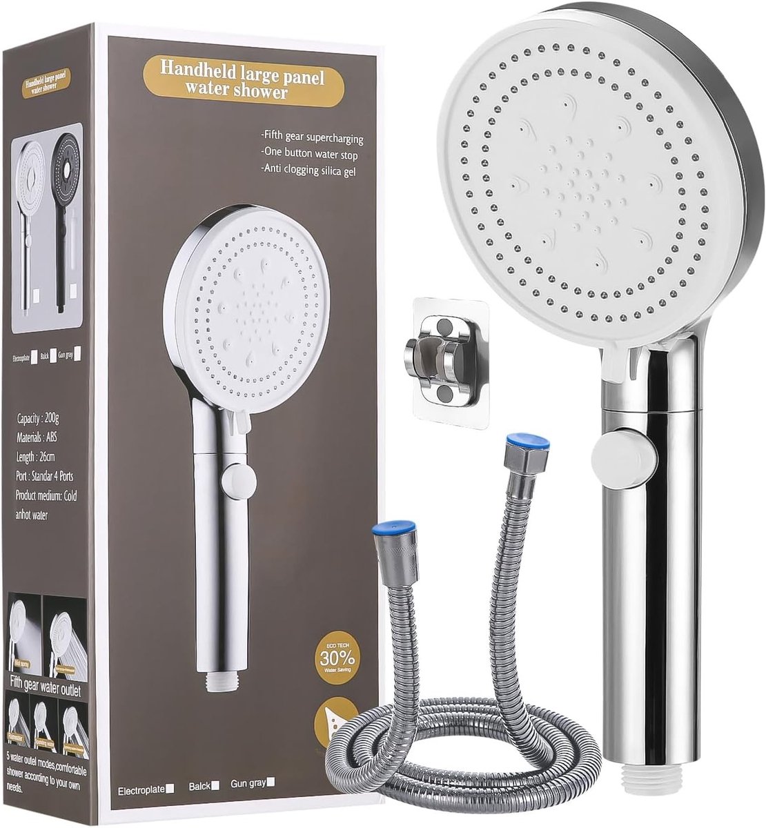 Waterbesparende Douchekop - Hoge Druk Douche - Comfortabel Douchen - 6 Straalsoorten - 1.5M Slang - Zilver