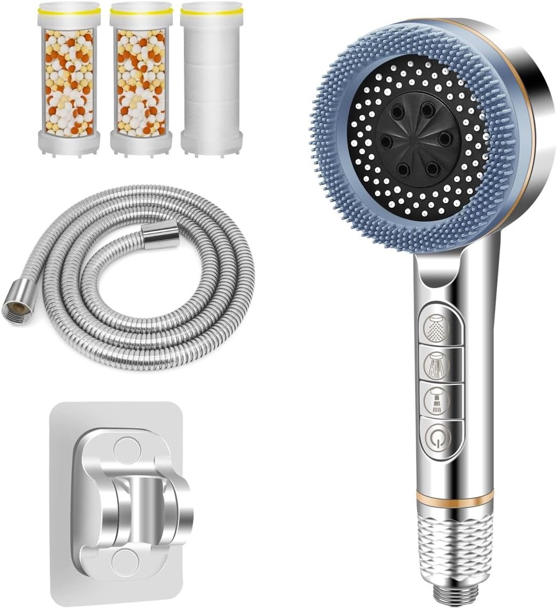 Hogedruk Douchekop - Zilver - Met Filter - 5 Sproeimodi - Voor Gezinnen en Huisdieren