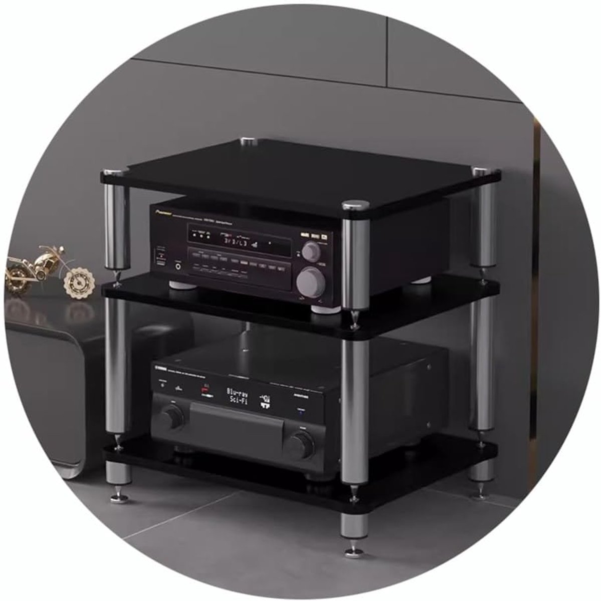 HiFi Rack - AV plank - Audio componenten - Schokabsorberende voeten - 60x48x60 cm - Zwart