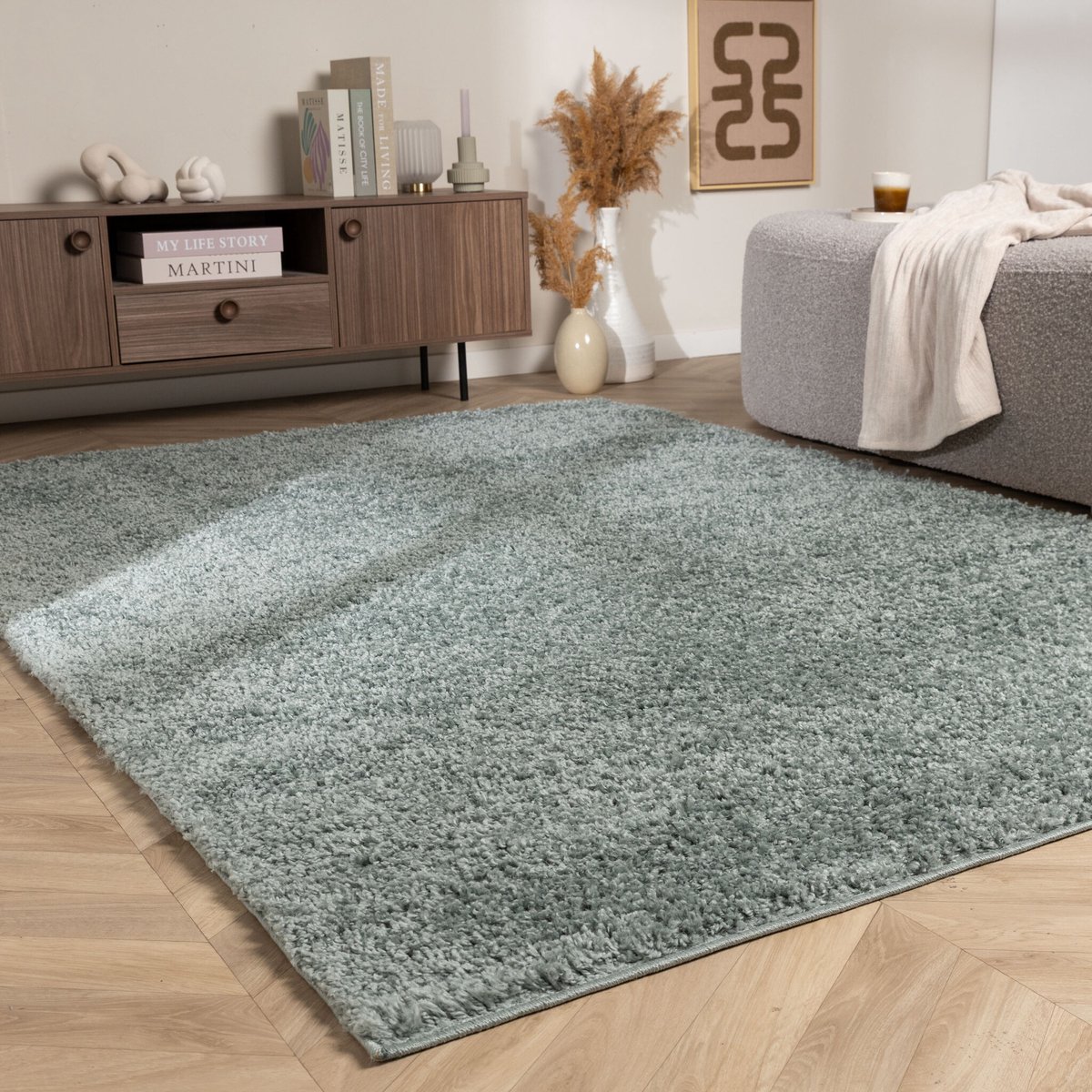NATURL. Hoogpolig vloerkleed - Wish Blauw/Groen - 80x150 cm