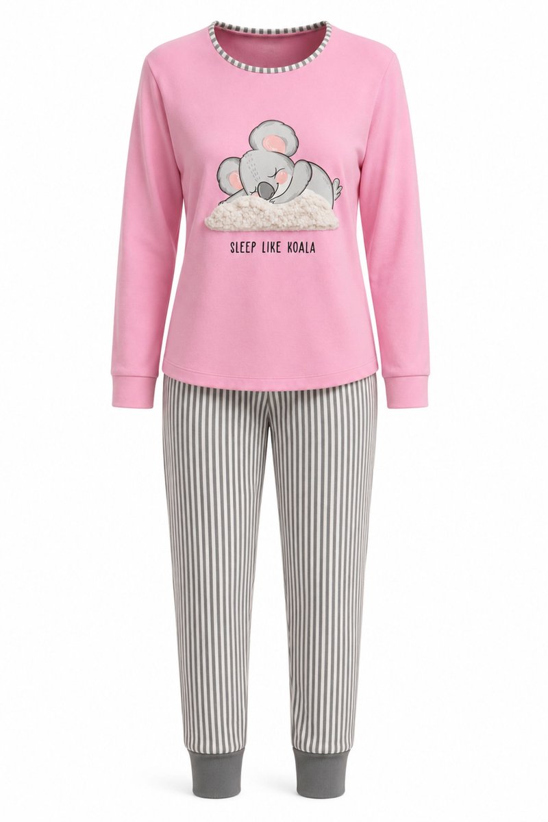 Gionettic Dames pyjama - 100% Katoen interlock - Lange Mouwen en Lange Broek Roze