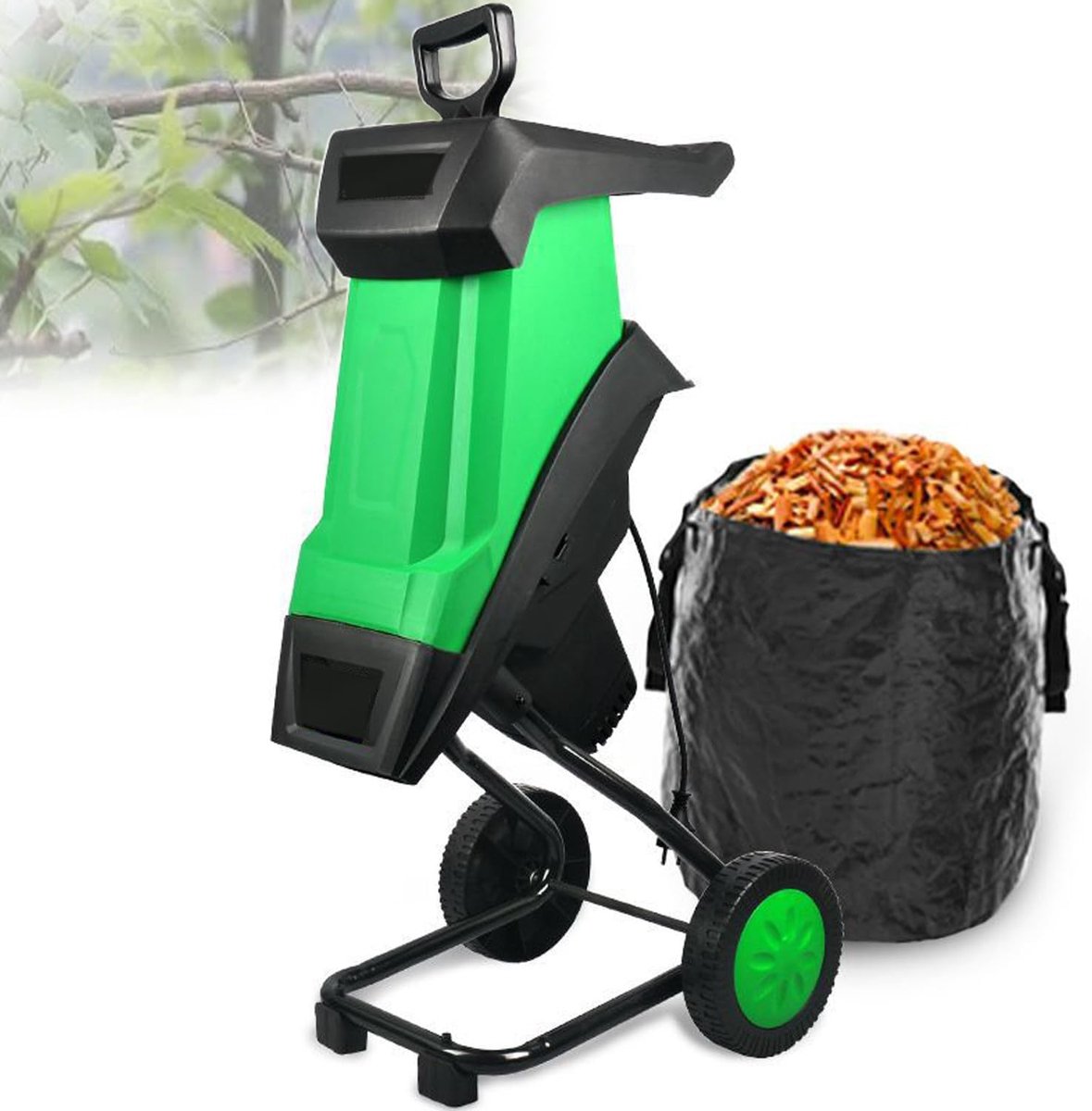 Elektrische Houtversnipperaar - Tuin Mulcher - Tuinafval Verwerken - Krachtige 2400W Motor - 39 mm Snijdiameter - Zwart