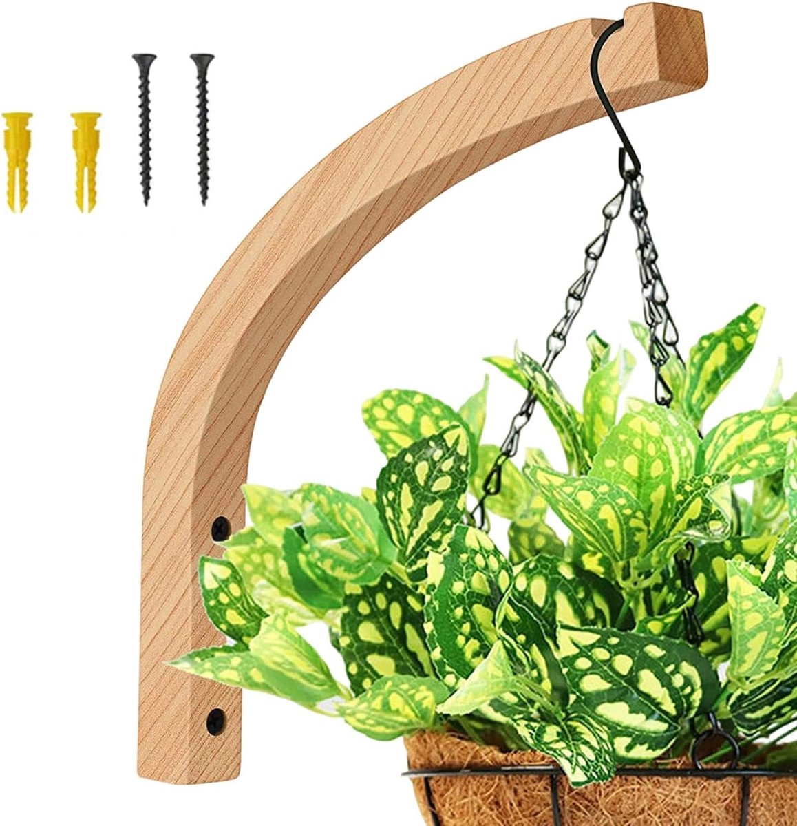 Houten plantenhanger - Ophangbeugel muur - Planten decoreren - Natuurlijk materiaal - 23.3x22cm - Houtkleur