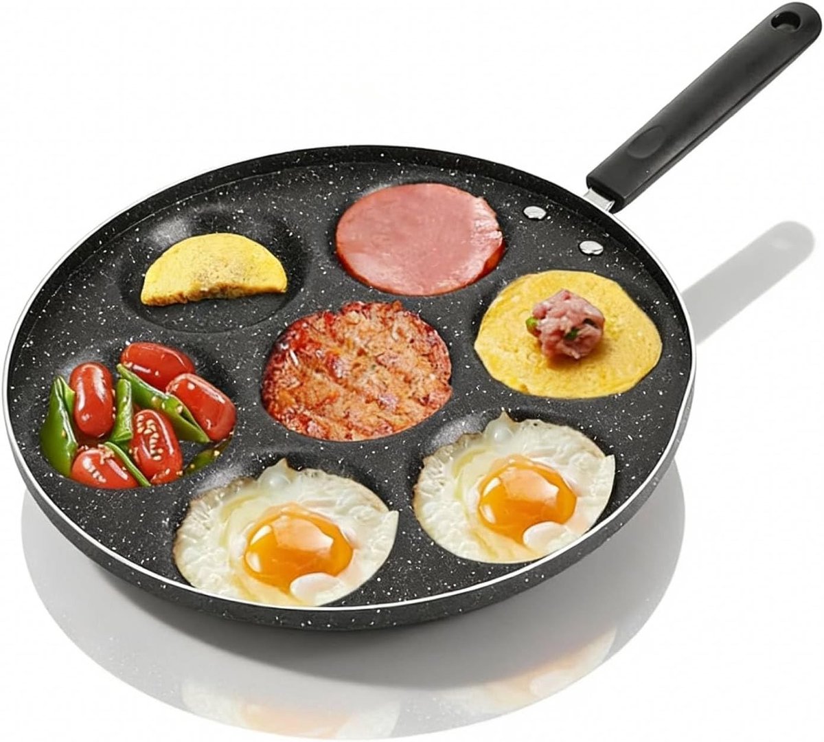 Pannenkoekenpan - Aluminium - 7 Gaten voor Eieren - Anti-aanbaklaag - Voor Thuis en Professioneel Gebruik