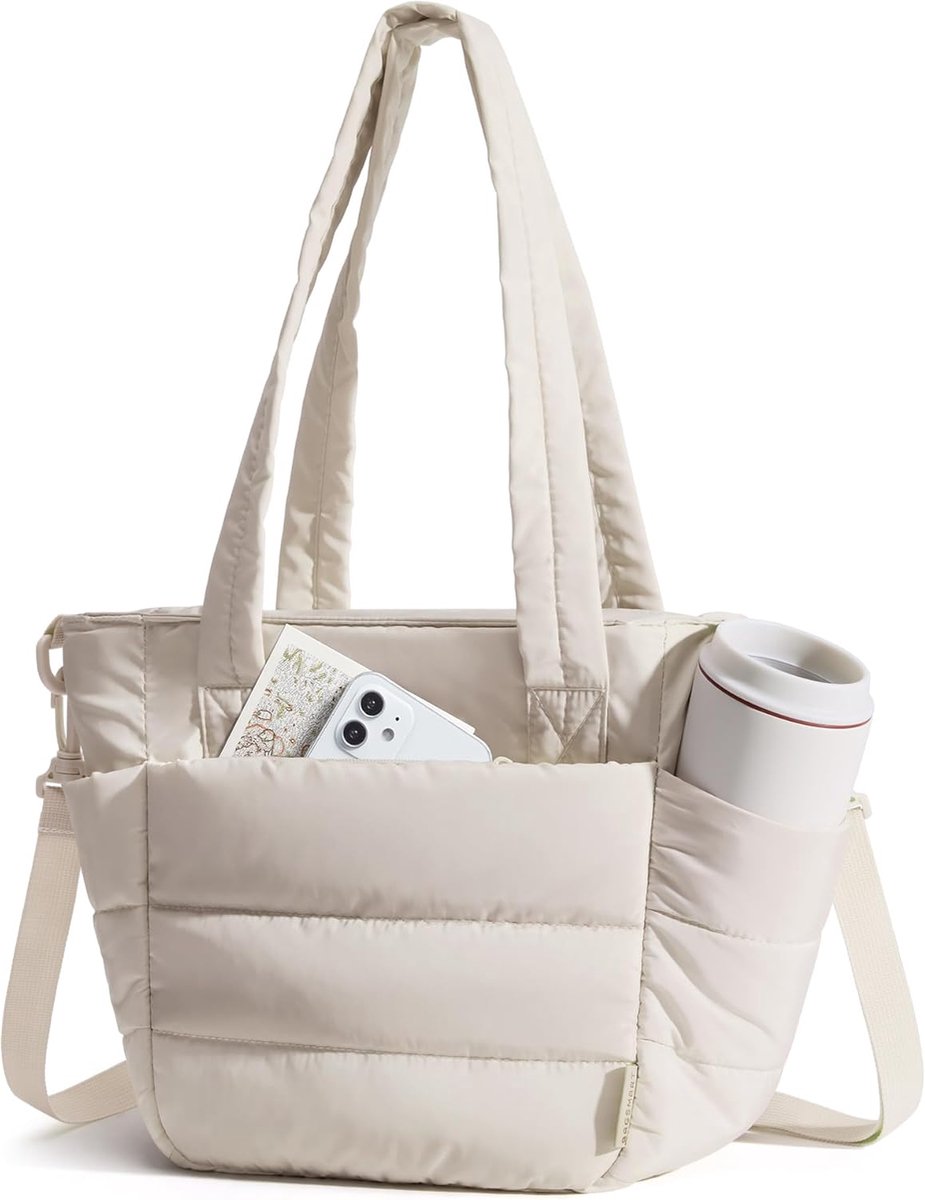 Compacte beige thermische lunchtas, zacht gewatteerd licht en fluffy handtasje met scheidingsvakken, geschikt voor kantoor, reizen en outdoor uitjes