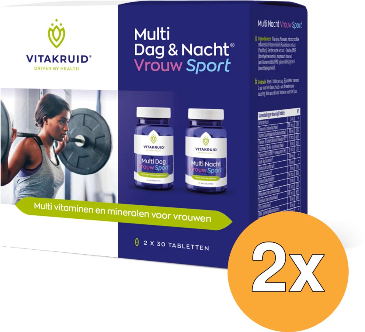 2x Vitakruid Multi Dag & Nacht Vrouw Sport 100% Vegan (2 x 30 tabletten)