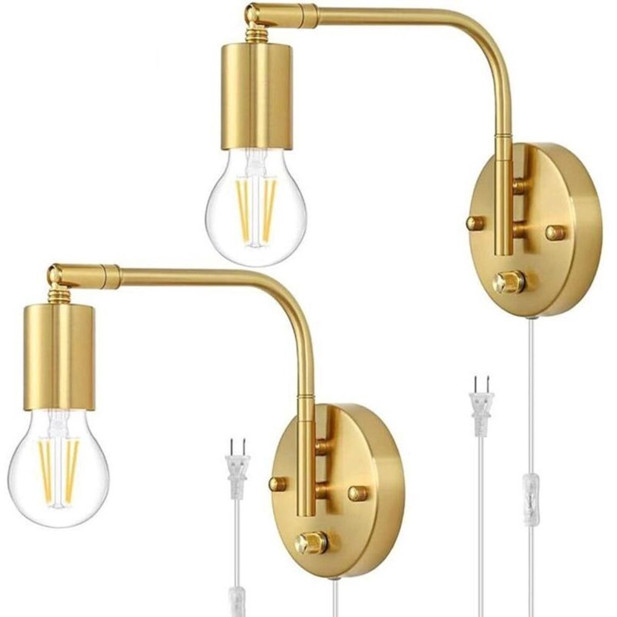 E27 wandlamp,geschikt voor schakelaar en stekker, verstelbare goudengeschikt vooralen wandlamp, nachtlampje, leeslampgeschikt voor snoer, retro industriële stijl binnenlamp, geschikt voor woonkamer, slaapkamer, kantoor.