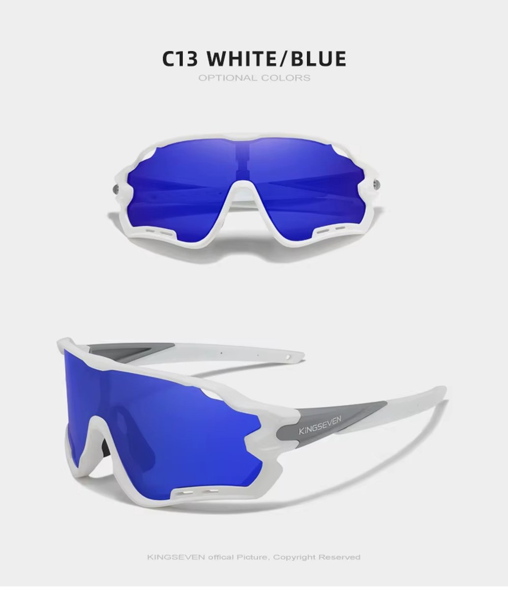 Kingseven Pro Wielren Zonnebril UV400 – Blauw Spiegelglas – 911