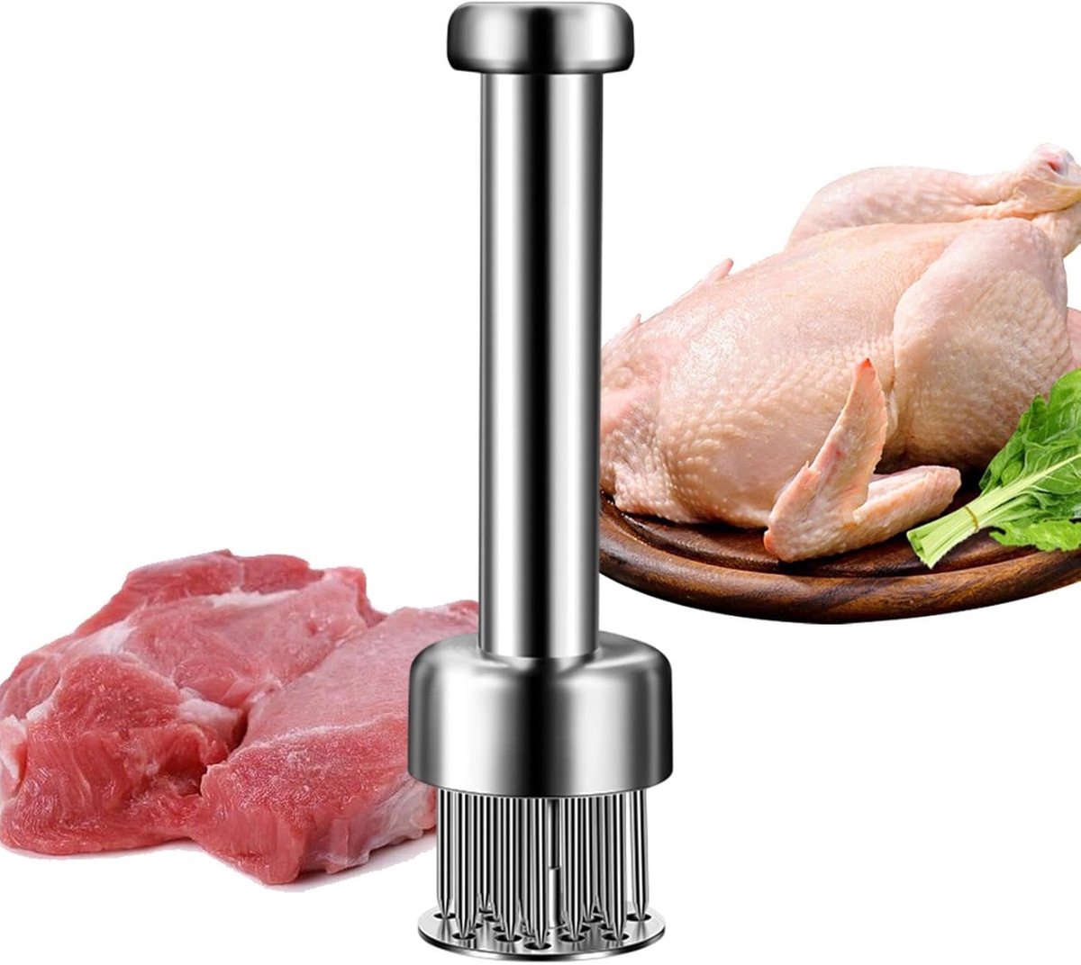 Vleesmolen - Vleesvermalser - Mals Vlees Maken - 21 Roestvrijstalen Naalden - 19 cm Lengte - Zilver