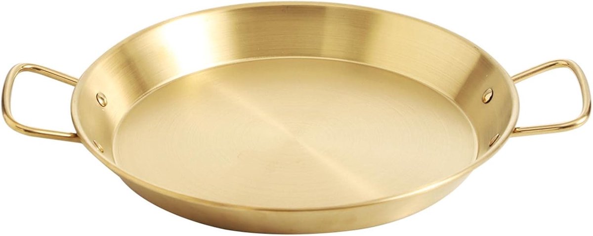 Paellapan Roestvrijstaal Spaanse Koekenpan Maaltijden Bereiden Dubbele Geklonken Handgrepen 22 cm Goud