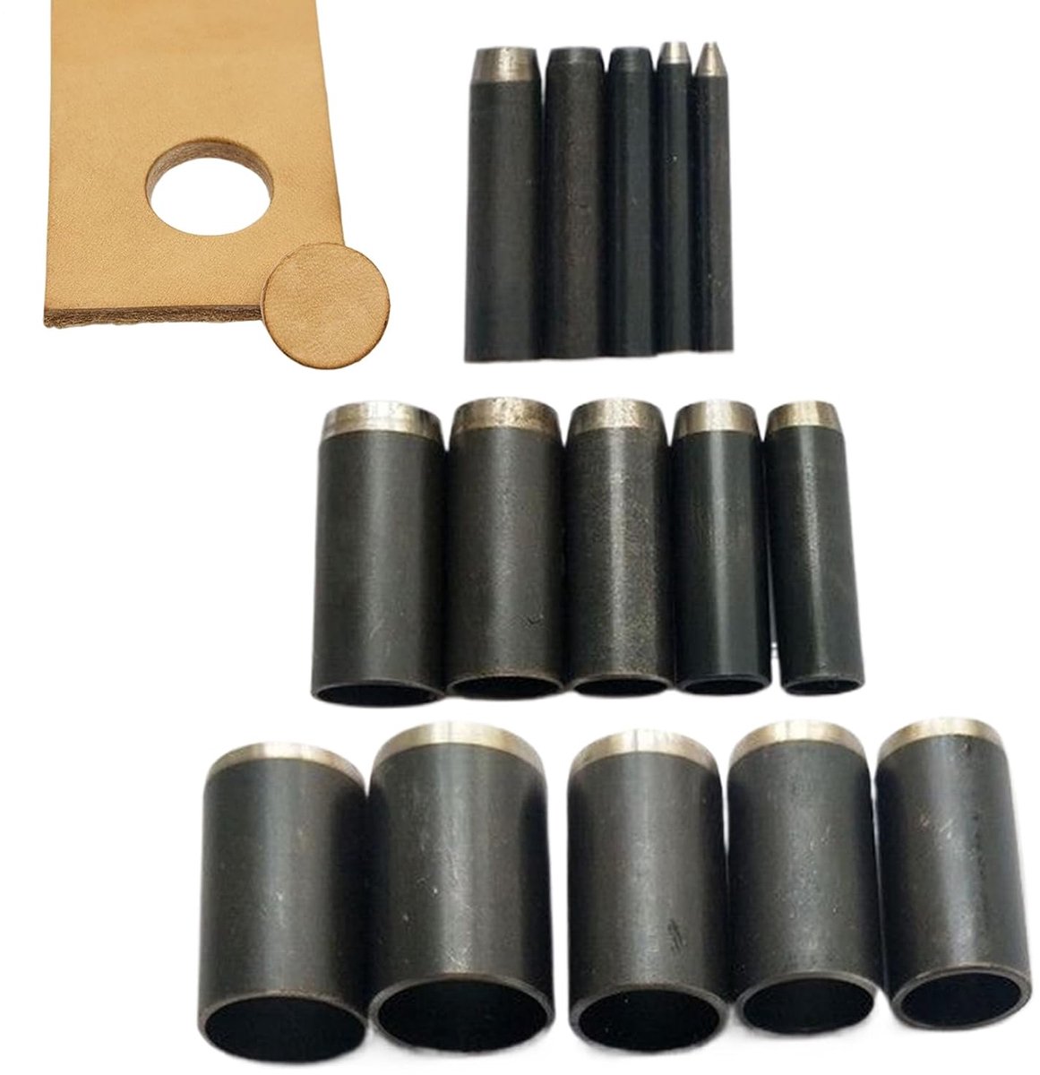 Gaatjesponsen Set - Leerponsen Gereedschap - Leer Bewerken - 15 Verschillende Maten - 1-15 mm - Metaal