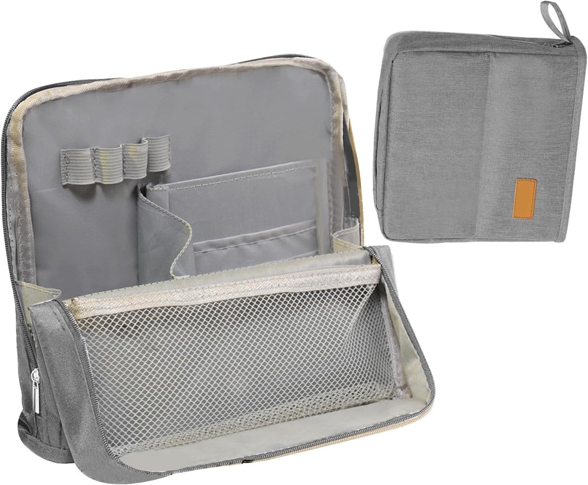Pennenetui met vakken - Opberghouder - Spullen organiseren - Waterdichte Oxford stof - 22 x 22 x 6 cm - Lichtgrijs