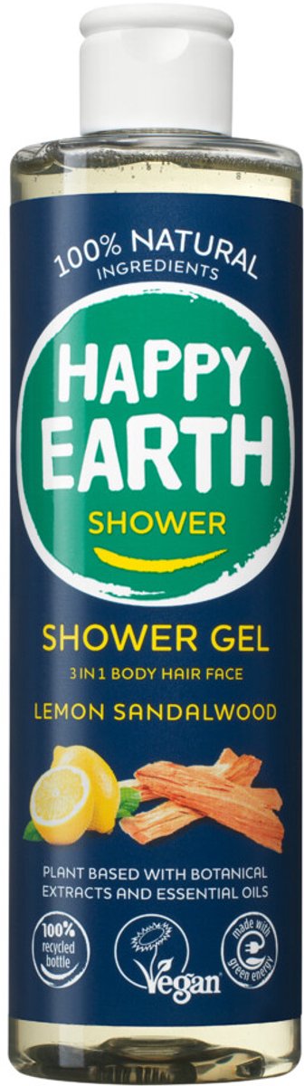 Happy Earth Douchegel Lemon Sandelwood - 100% Natuurlijk - Microplasticvrij - Vegan - Biologisch Afbreekbaar - 300mL