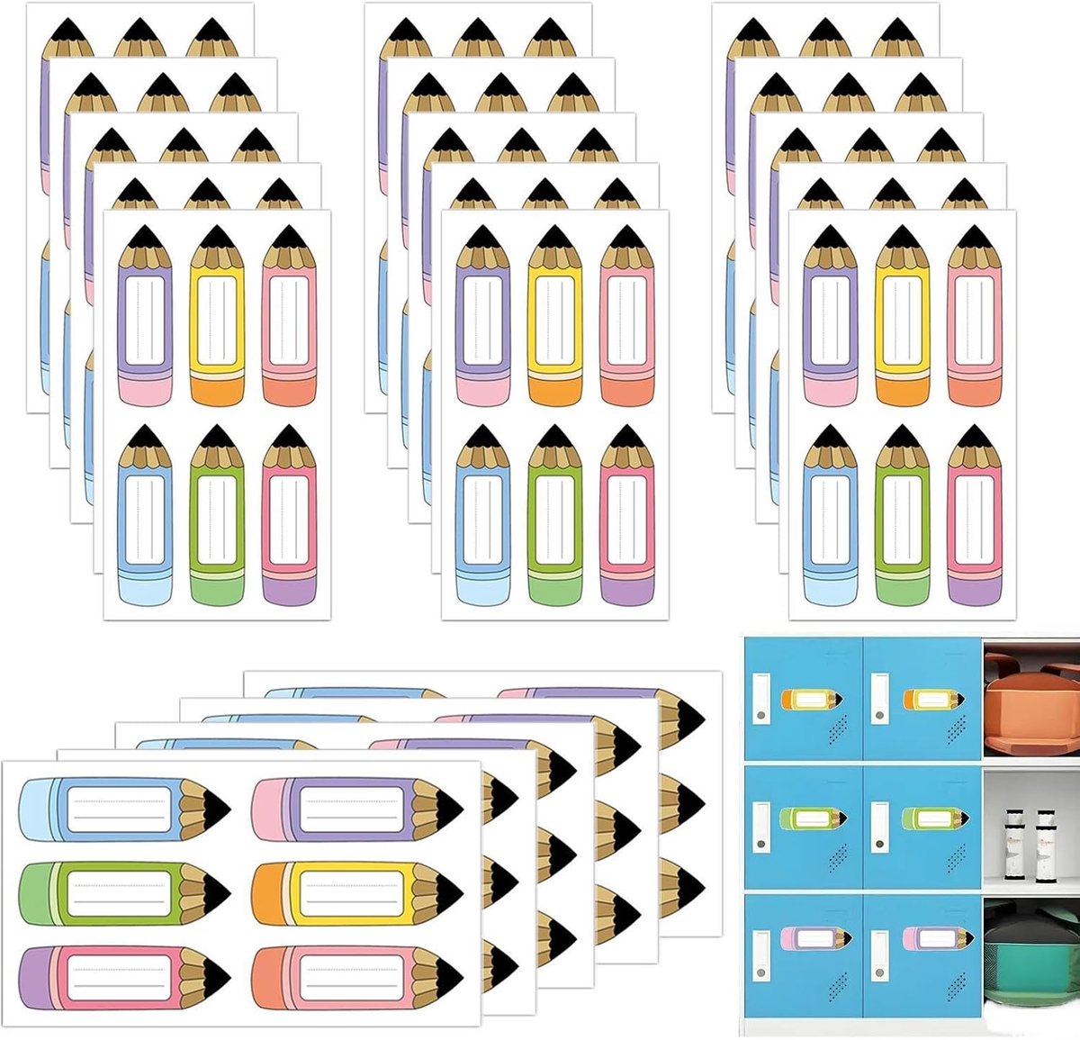 Naamstickers - Etiketten - School Organisatie - Potlood Vorm - 120 Stuks - Multicolor