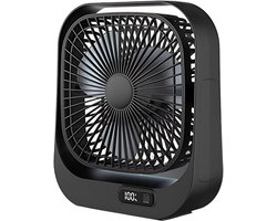 VHV - Bureauventilator - Oplaadbare mini ventilator met LED-display - 3 standen en 360° draaibaar - Zwart