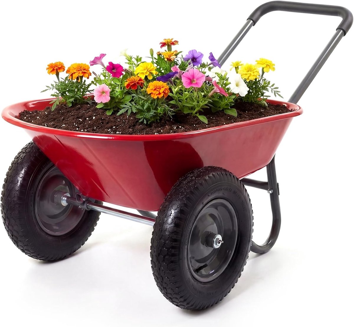 Triumpunpre Tuinkruiwagen met 2 wielen, multifunctionele kar van ijzer en kunststof, afmetingen 124x66x62,5 cm, meerkleurig, voor tuin, erf en buitengebruik，rood