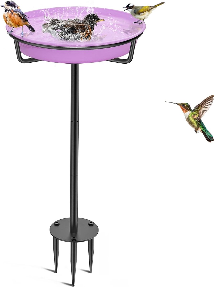 Vogelbad Voederbak - Vogeldrinkbak Tuin - Natuurbeleving Tuin - Vorstbestendig Winterhard - 70 cm Hoog - Lila