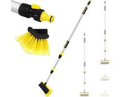 Autowasborstel Telescoop - Wasborstel Lange Steel - Auto Reinigen - Zachte Borstelharen - 130-300cm - Zwart Geel