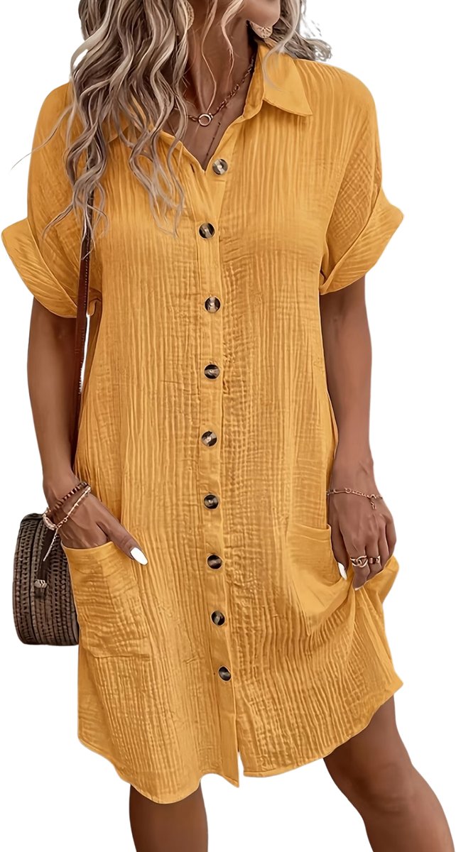 Currero Zomerjurk Dames Zomerjurken Volwassenen Vrouwen Midi Jurk Ibiza Stijl Sundress Dress XXL Kurkuma