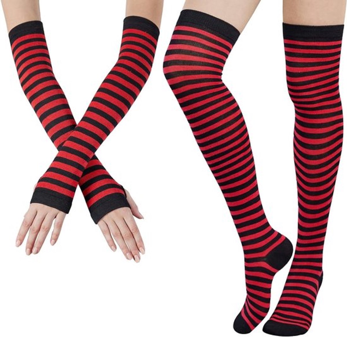 Gestreepte Kniekousen en Armwarmers Set voor Dames met - Allecto Plus