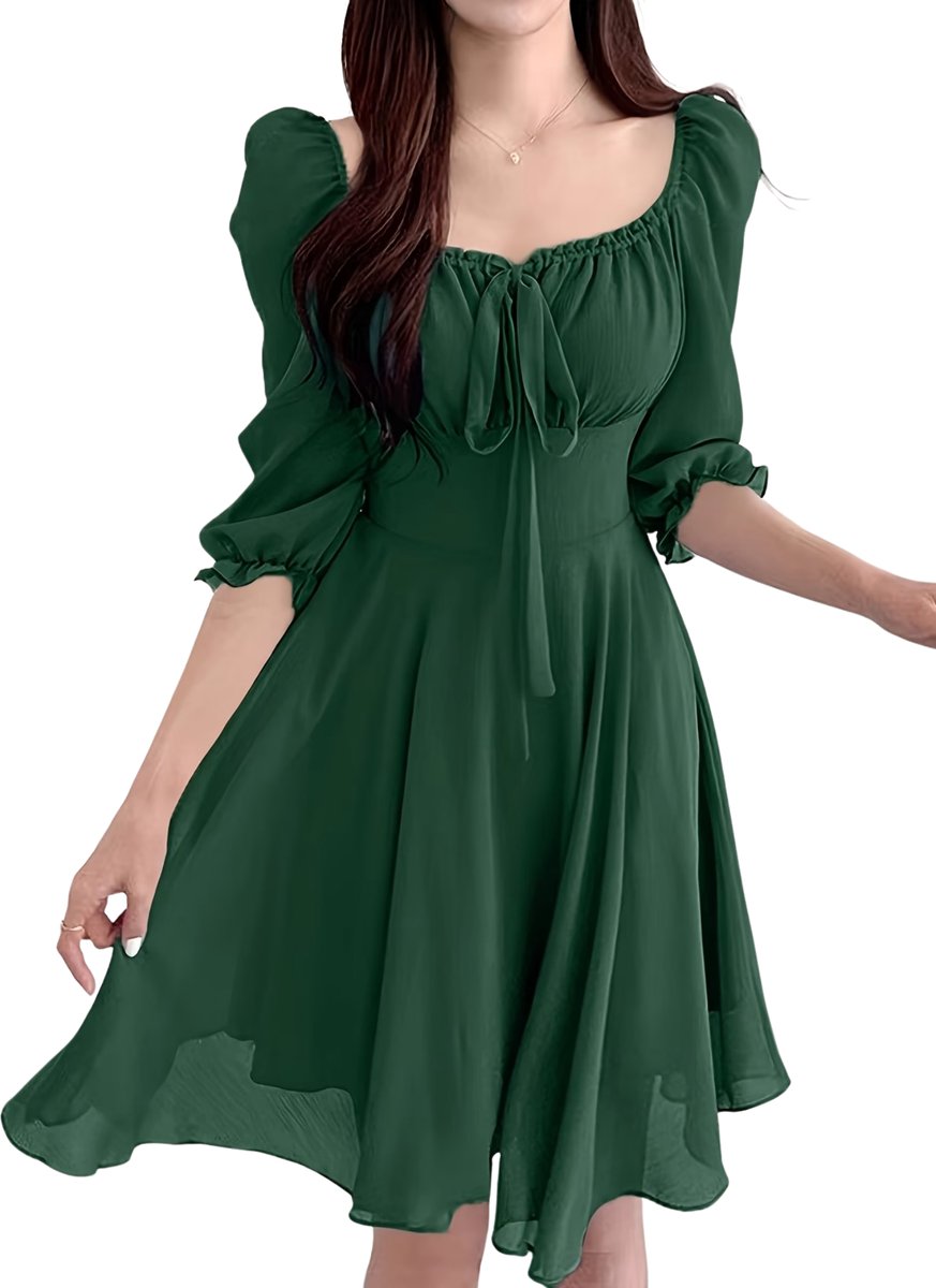 Currero Zomerjurk Dames Zomerjurken Volwassenen Vrouwen Midi Jurk Ibiza Stijl Sundress Dress M/L Donkergroen