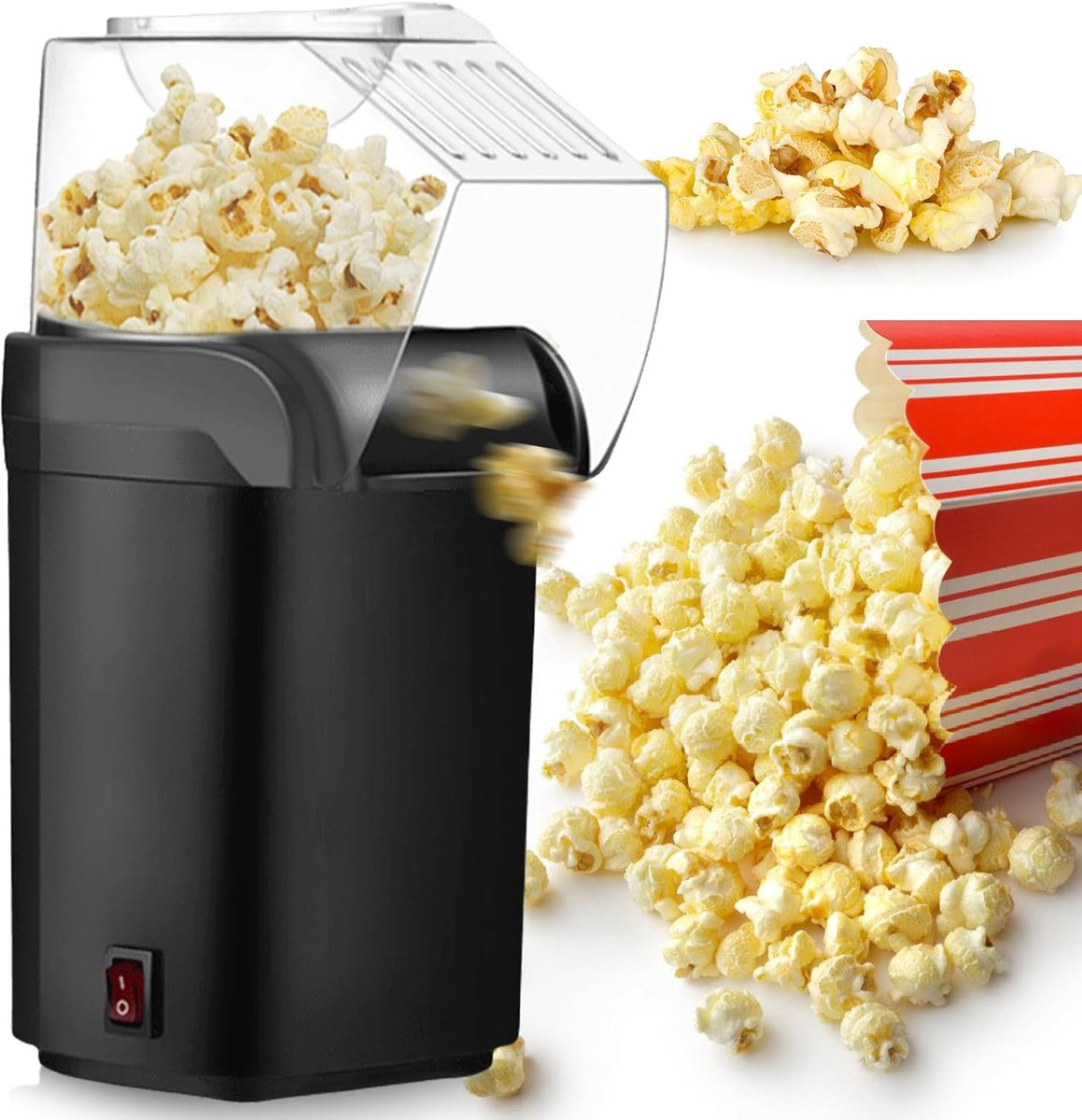 Popcornmachine Hete Lucht - Popcornmaker Zonder Olie - Snacks Maken - 1200W Snel Poppen - Compact Formaat - Wit