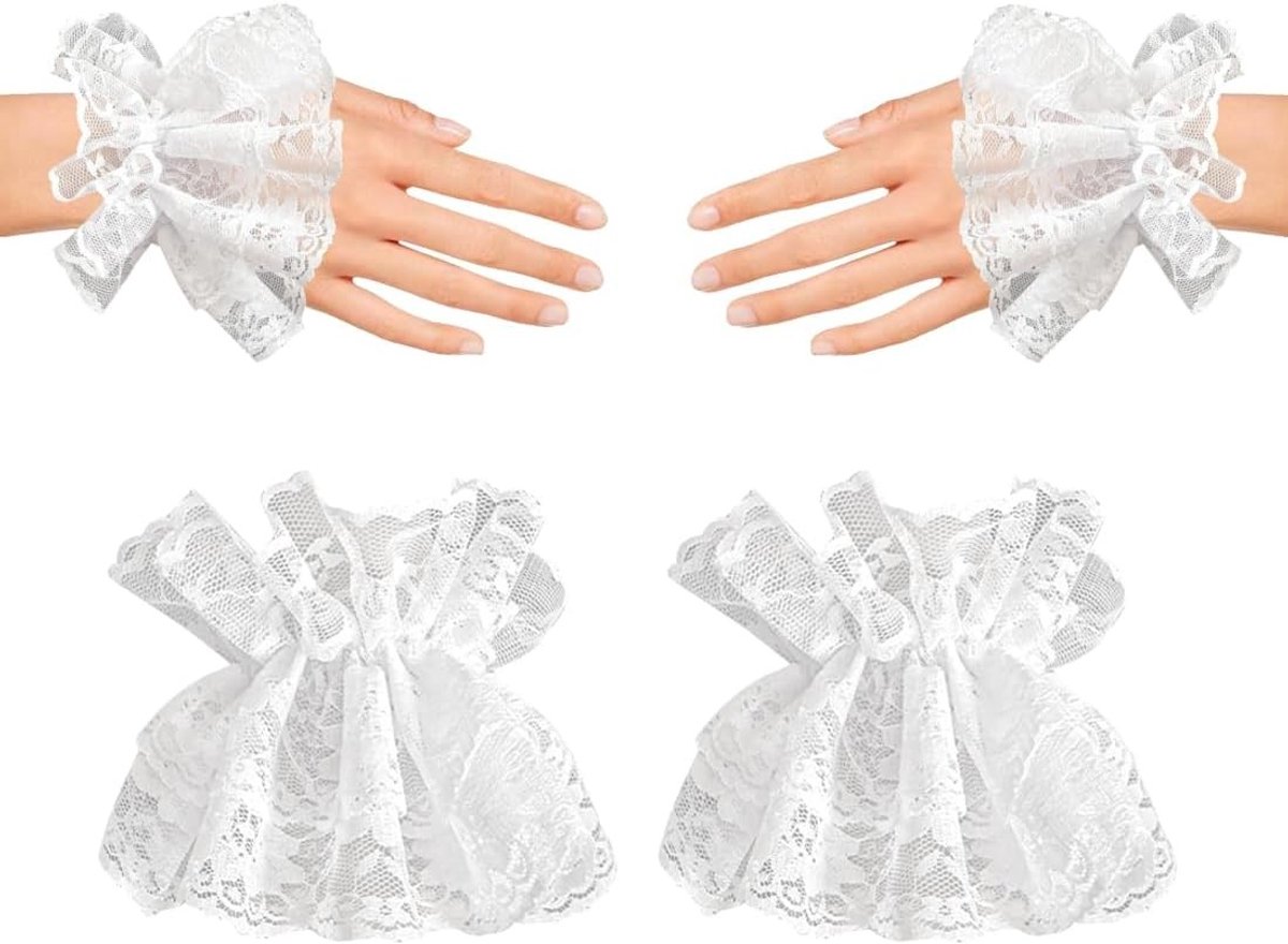 Elegante Armwarmers voor Dames met Kanten Manchet en Rimpels - Ideaal voor Danskostuums en Feestjes (Wit)