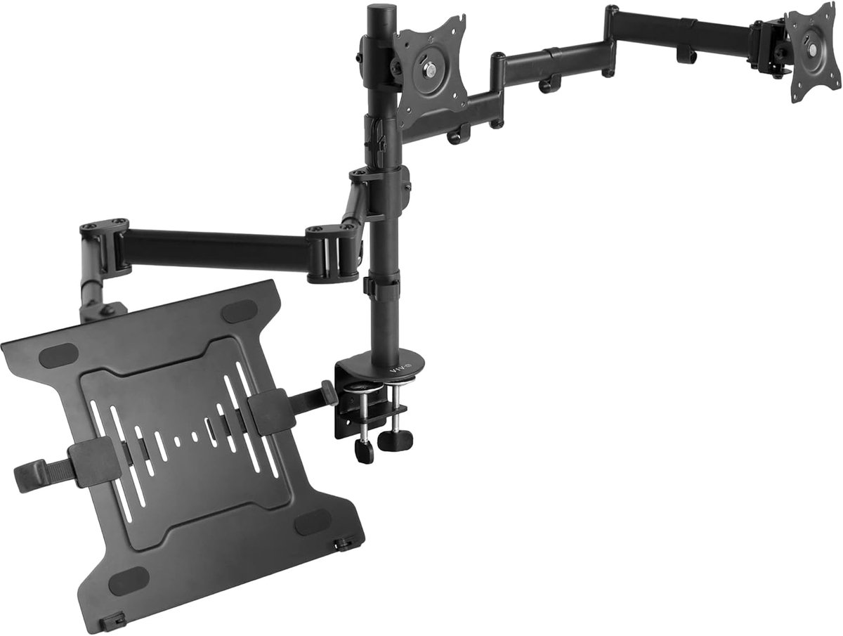 Dubbele monitor laptophouder - Drievoudige scherm standaard - Efficiënter werken - Verstelbare scharnierende armen - 13-27 inch schermen - Zwart