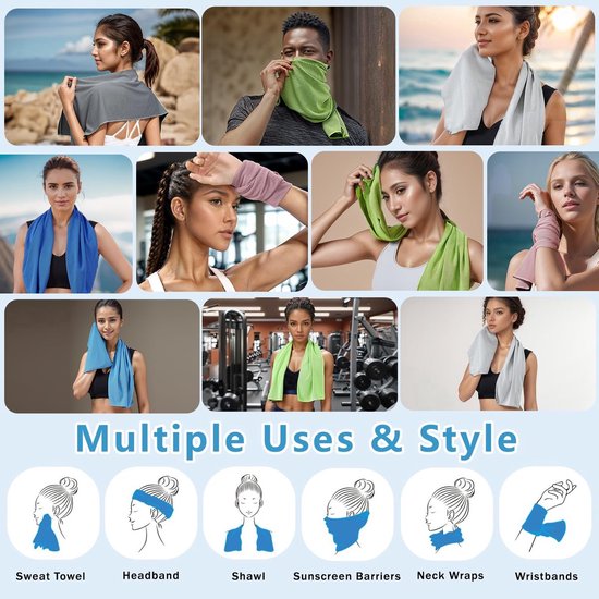 4 Stuks - Towelling Sporthanddoek - 90x30cm - Met Siliconen Hoes en Karabijnhaak - Verkoelende Handdoeken - Cooling Towel - Ice Towel - Koel - Absorberend - Sneldrogend - Voor Sportschool, Training, Yoga en Sport -Oranje/Paars/ groen/Roze — afbeelding 5